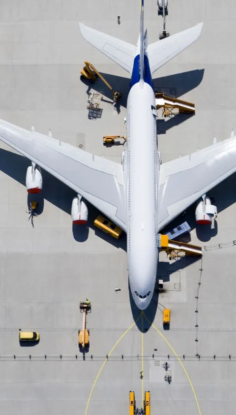 Airplane on airport, seen from above